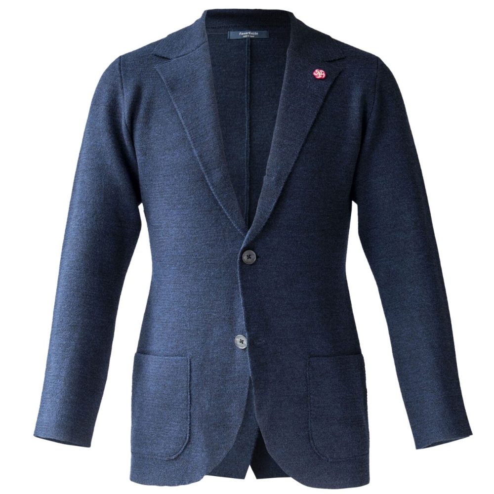 ファインウールミラノリブニットジャケット/ ダークネイビー/日本製