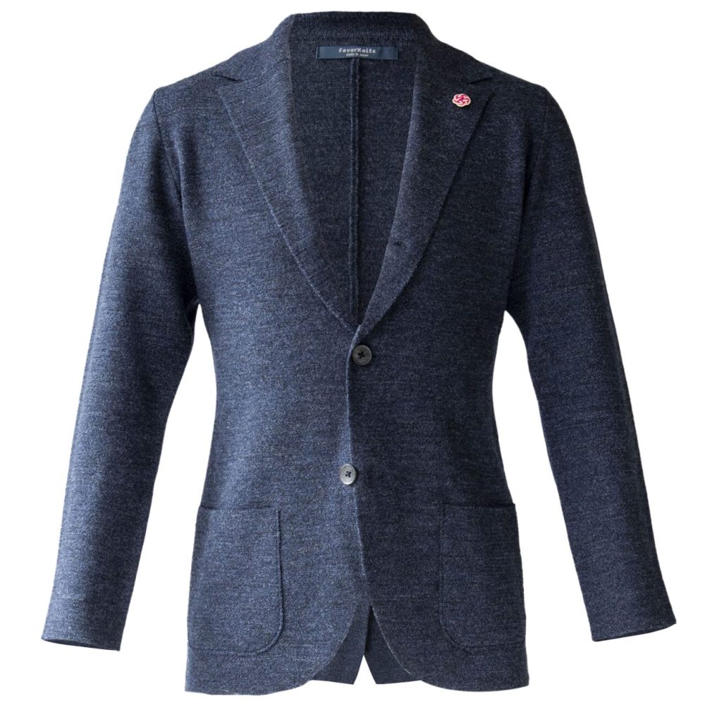 ファインウールミラノリブニットジャケット/ ネイビーメランジ/日本製